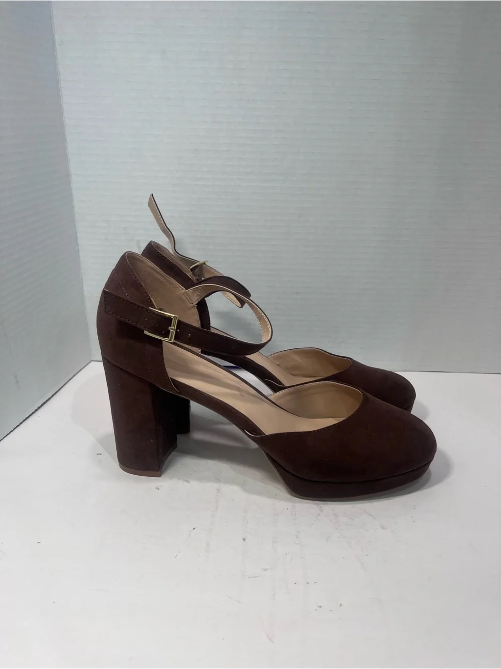 LOFT Brown Suede Ankle-Strap Block Heels